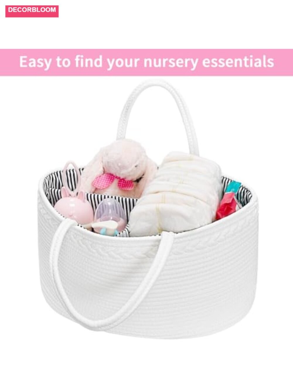 X-Large Cotton Rope Diaper Caddy Organizer with Removable Dividers Nursery - Picture 4 of 5